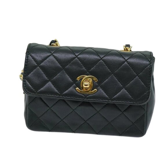 CHANEL Mini Matelasse Turn Lock Chain Bag Lamb Skin Black CC Auth 72435AV - Picture 11 of 15